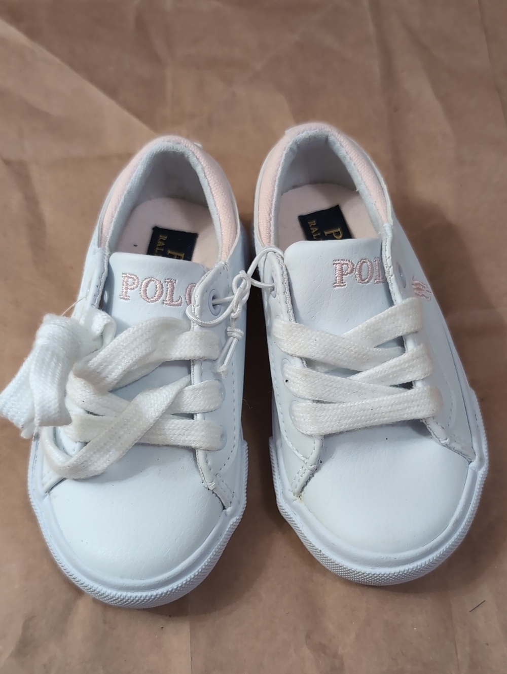 Polo by Ralph Lauren White Sneakers with Light Pink Accents - Kids